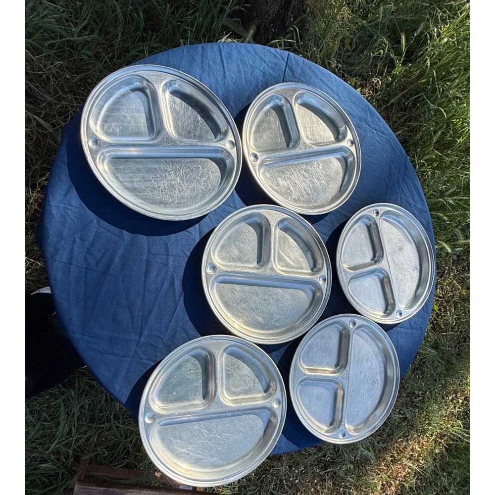 Vintage Aluminum Divided Mess Trays Set of 6 – Military Cafeteria Style Plates